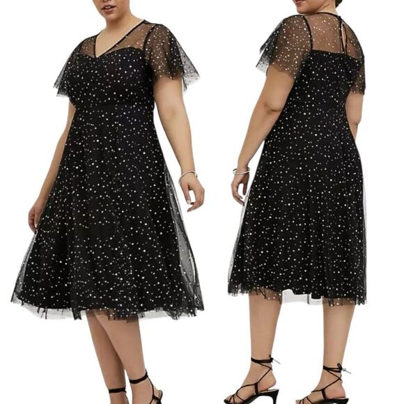 Torrid Woman’s Special Occassion Black Mesh & Iridescent Stars Whimsical MIDI Wi - Picture 3 of 6